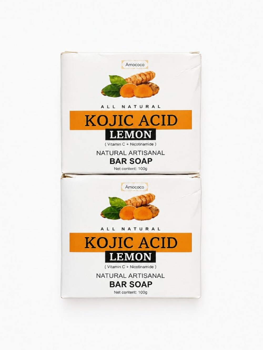 2-Pack Amococo Kojic Acid Lemon Natural Artisanal Bar Soap 100g Exfoliating Soap